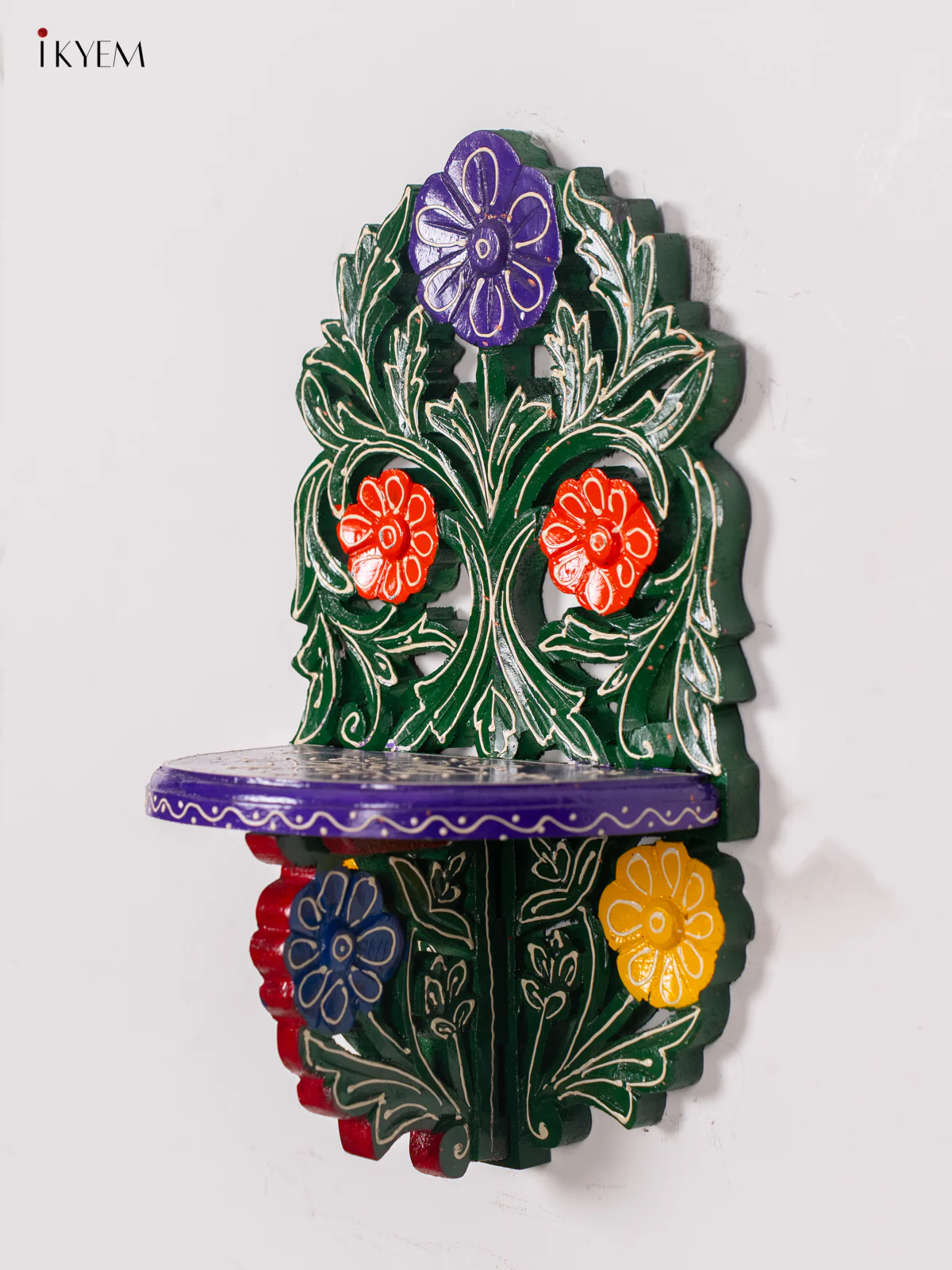 Floral Design Foldable Wall Shelf/Jharokha - Green - 15 Inch - KK05121 - Image 4