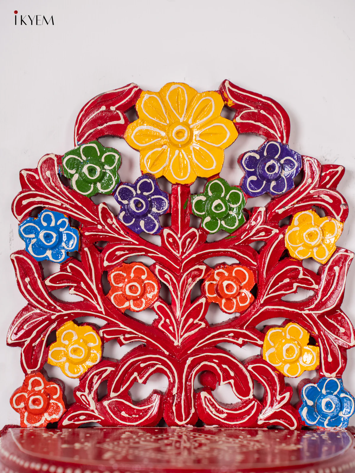 Floral Design Foldable Wall Shelf/Jharokha - Red - 15 Inches - KK05122 - Image 3