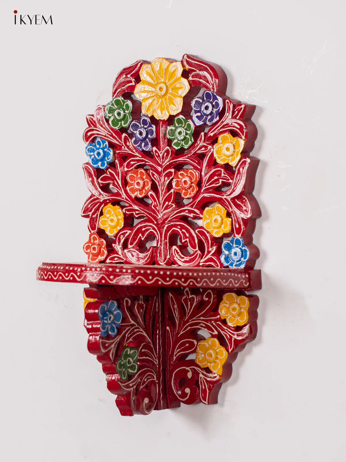 Floral Design Foldable Wall Shelf/Jharokha - Red - 15 Inches - KK05122 - Image 4