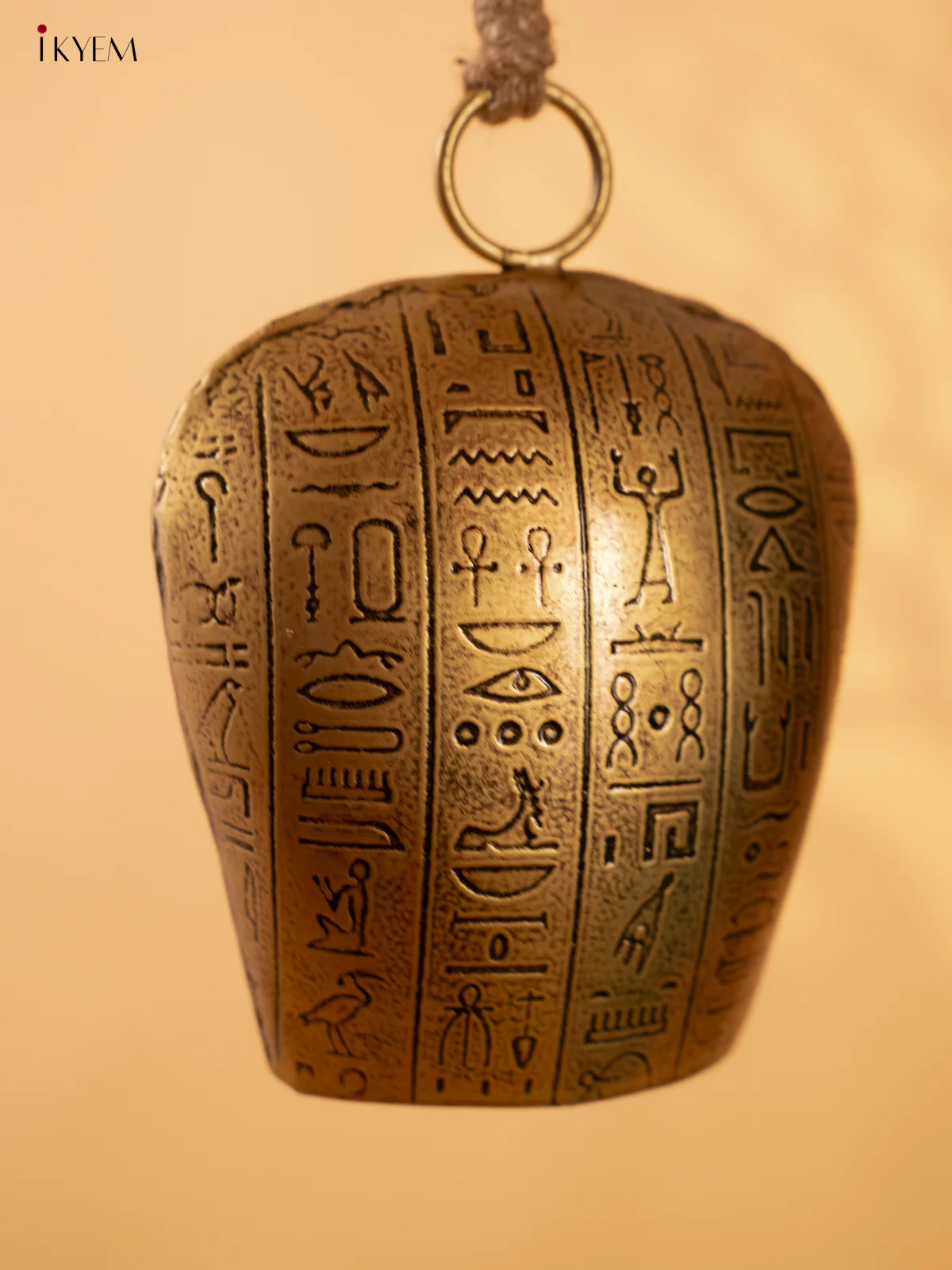 Metal Cow Bell with Egyptian Engraving & Rope Handle - 7 inch - KL04117 - Image 3