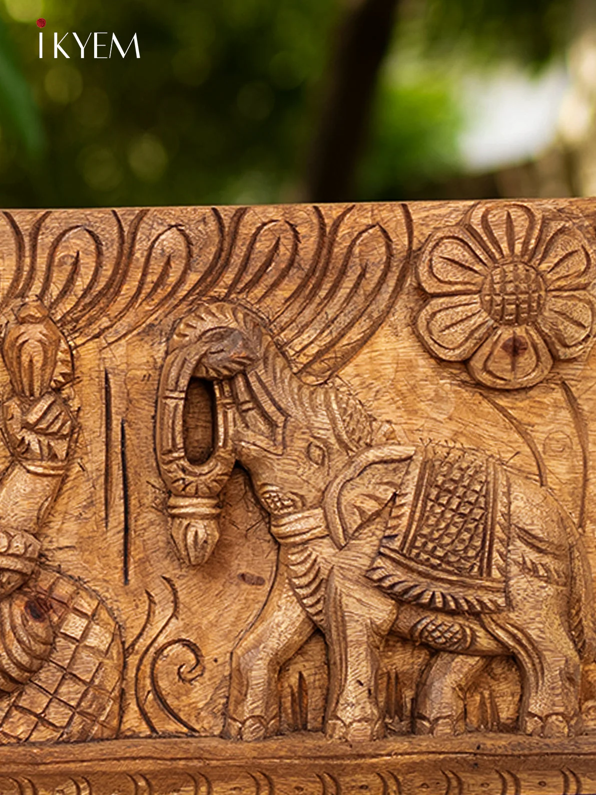 Hand-Carved Wooden Gaja Ganapathy Panel - (9.8×24) Inch - 4GJ09021 - Image 3