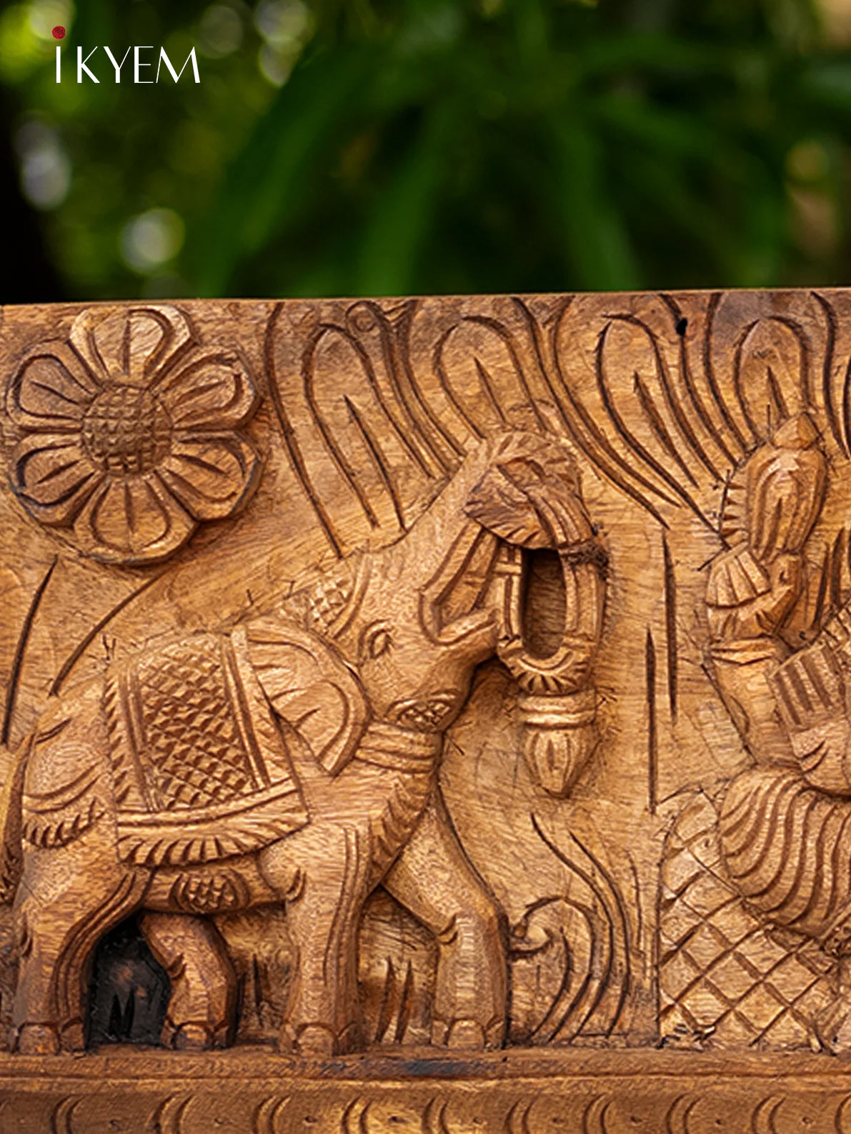 Hand-Carved Wooden Gaja Ganapathy Panel - (9.8×24) Inch - 4GJ09021 - Image 4