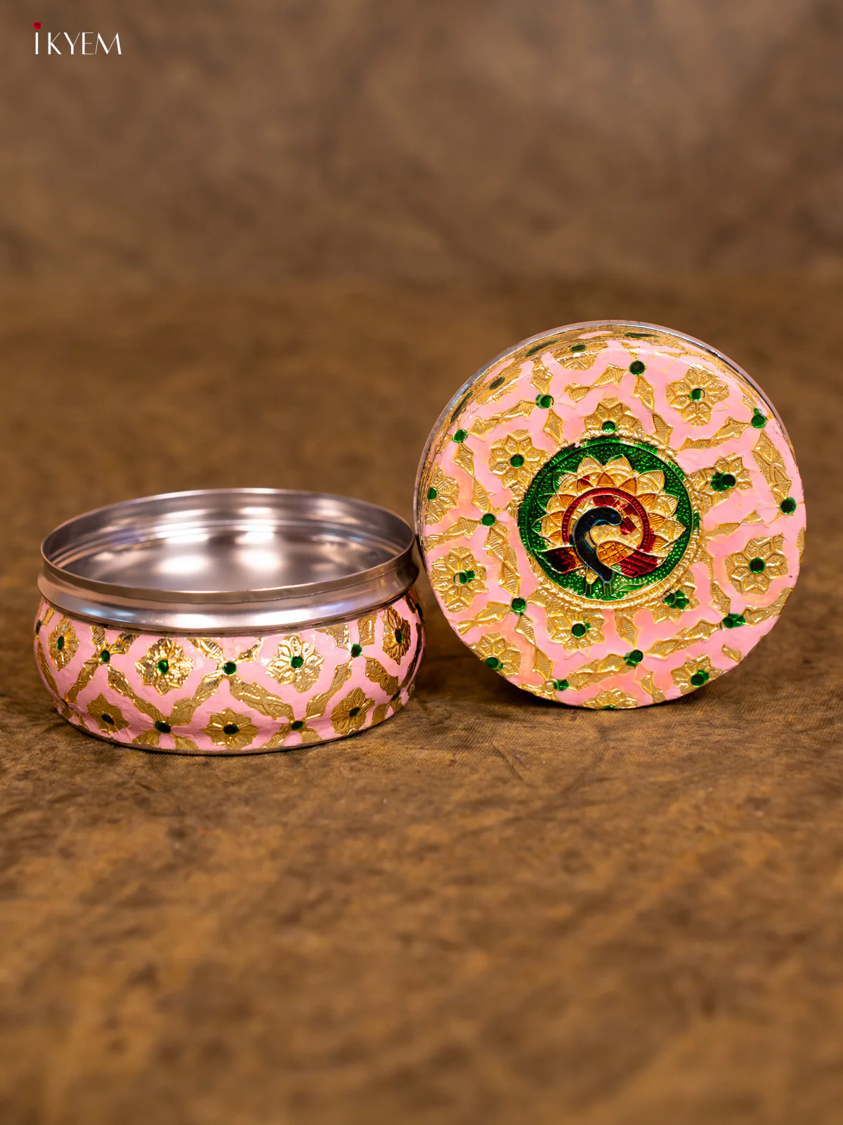 Pink Meenakari Design Steel Dabba - (4×4) Inch - KA08111 - Image 3