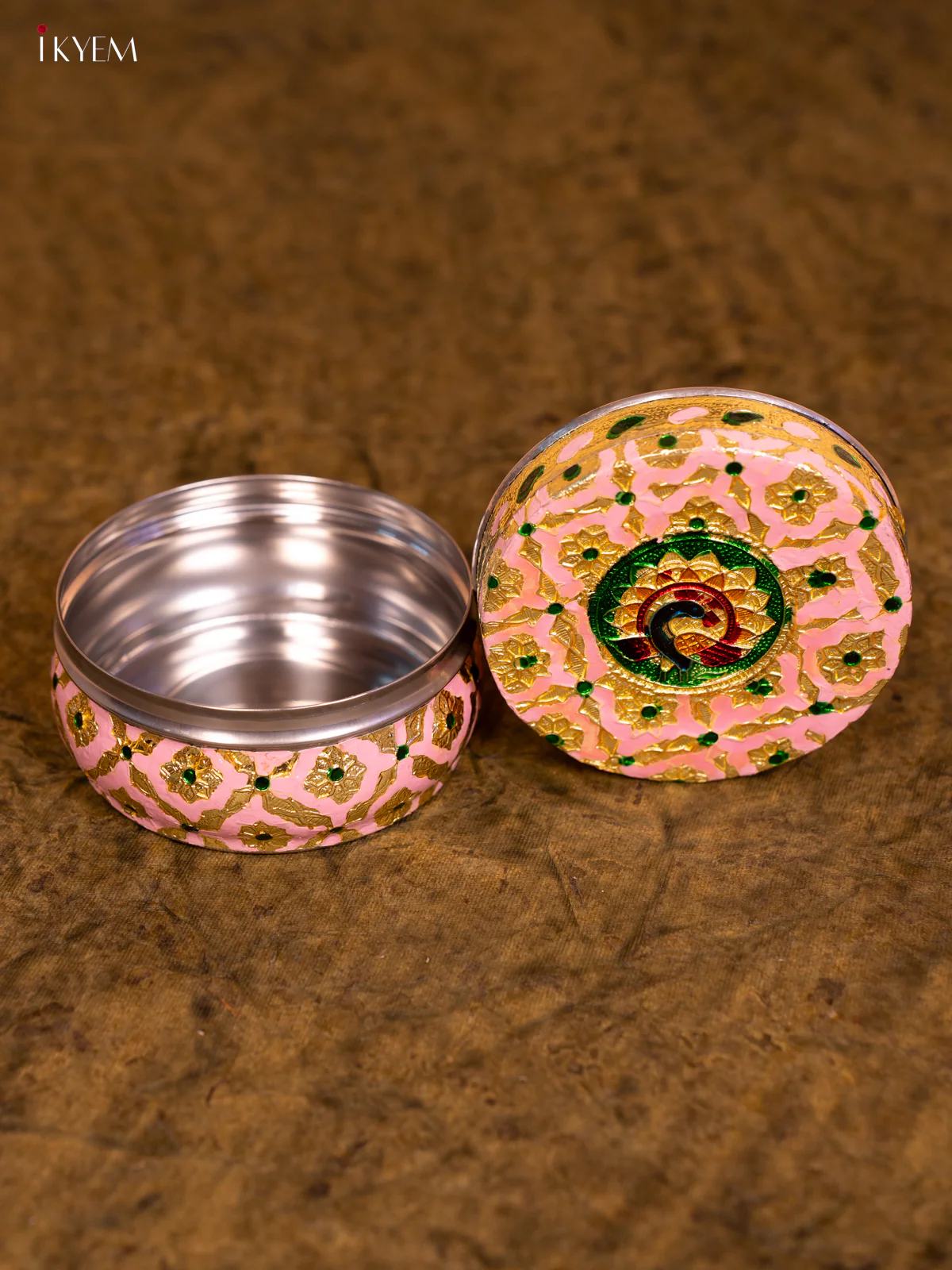 Pink Meenakari Design Steel Dabba - (4×4) Inch - KA08111 - Image 4