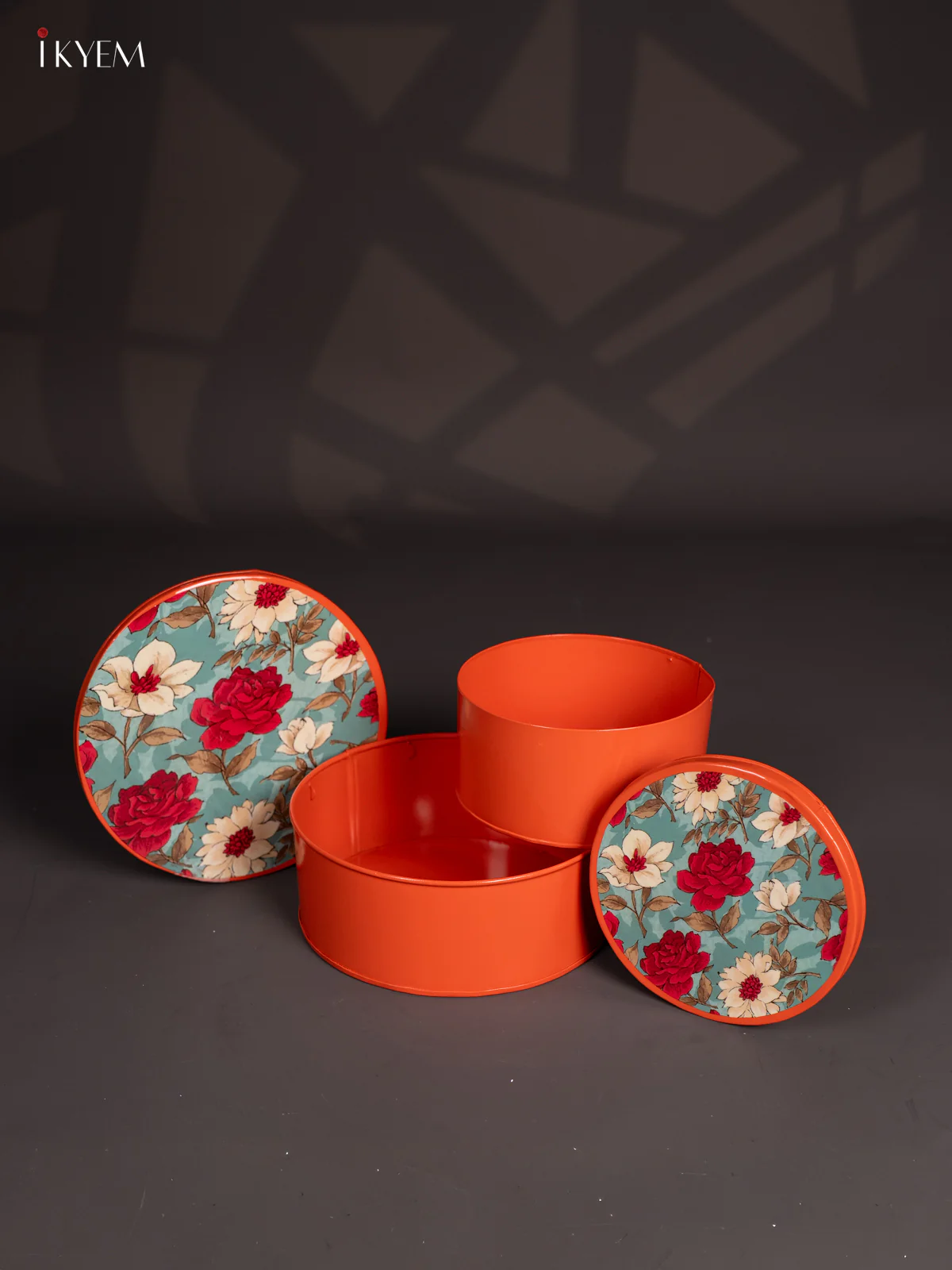 Floral Digital Printed Metal Storage Box Set Of 2 - Orange - (8x8) Inch - KI15143 - Image 3