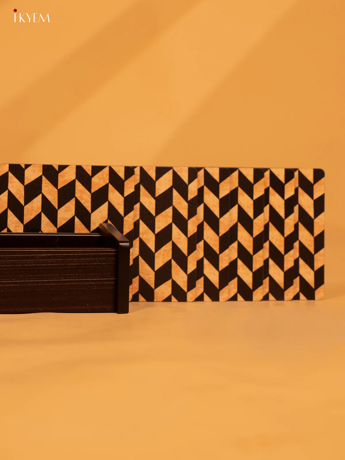 Chevron Print Wooden Coaster Set of 6 - 4 Inch - KL18134 - Image 3