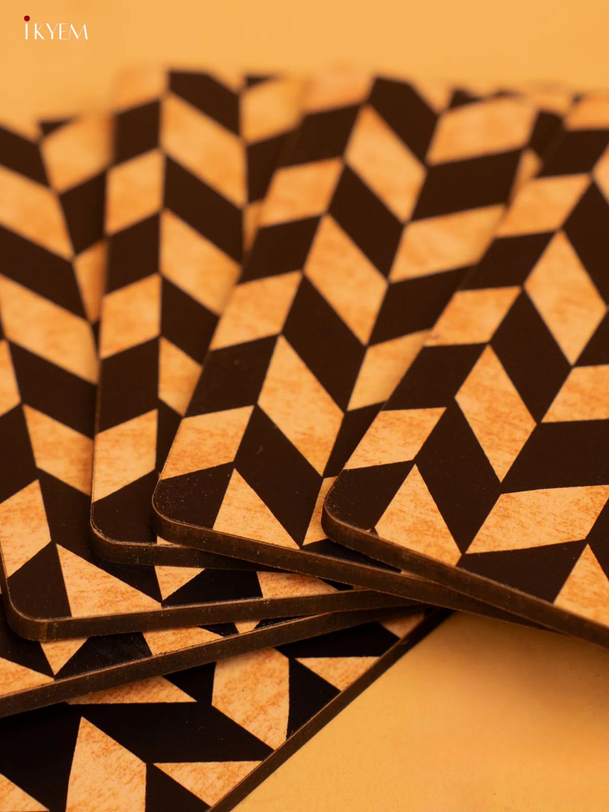 Chevron Print Wooden Coaster Set of 6 - 4 Inch - KL18134 - Image 4