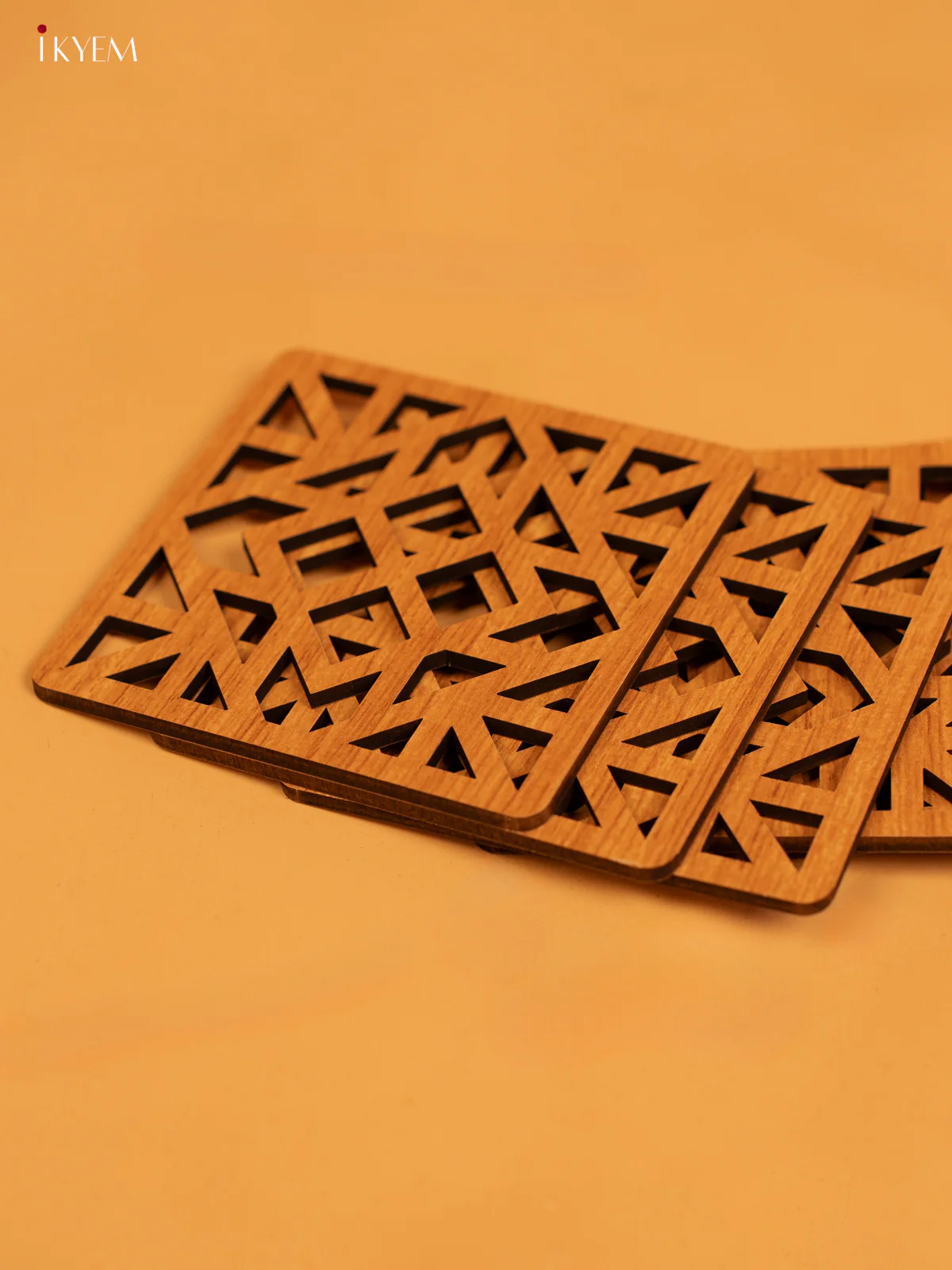 Set of 6 Geometric Wooden Laser‑Cut Coasters - 4 Inch - KL18146 - Image 4