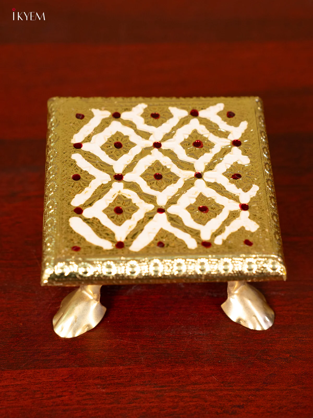 White Wooden Bajot With Meenakari Design - KC11117 - Image 3
