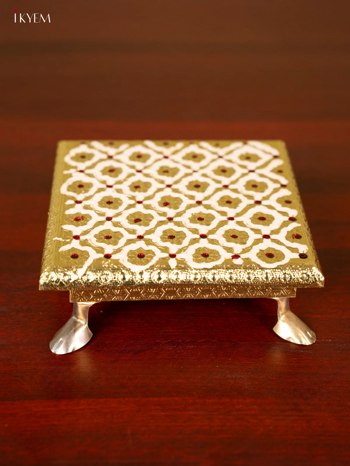 White Wooden Bajot With Meenakari Design  - KC11121 - Image 3