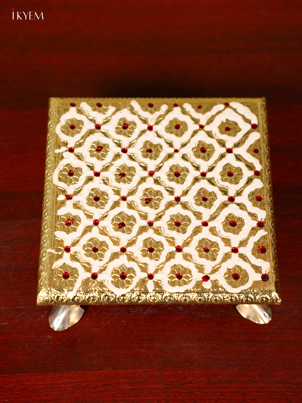 White Wooden Bajot With Meenakari Design  - KC11121 - Image 4
