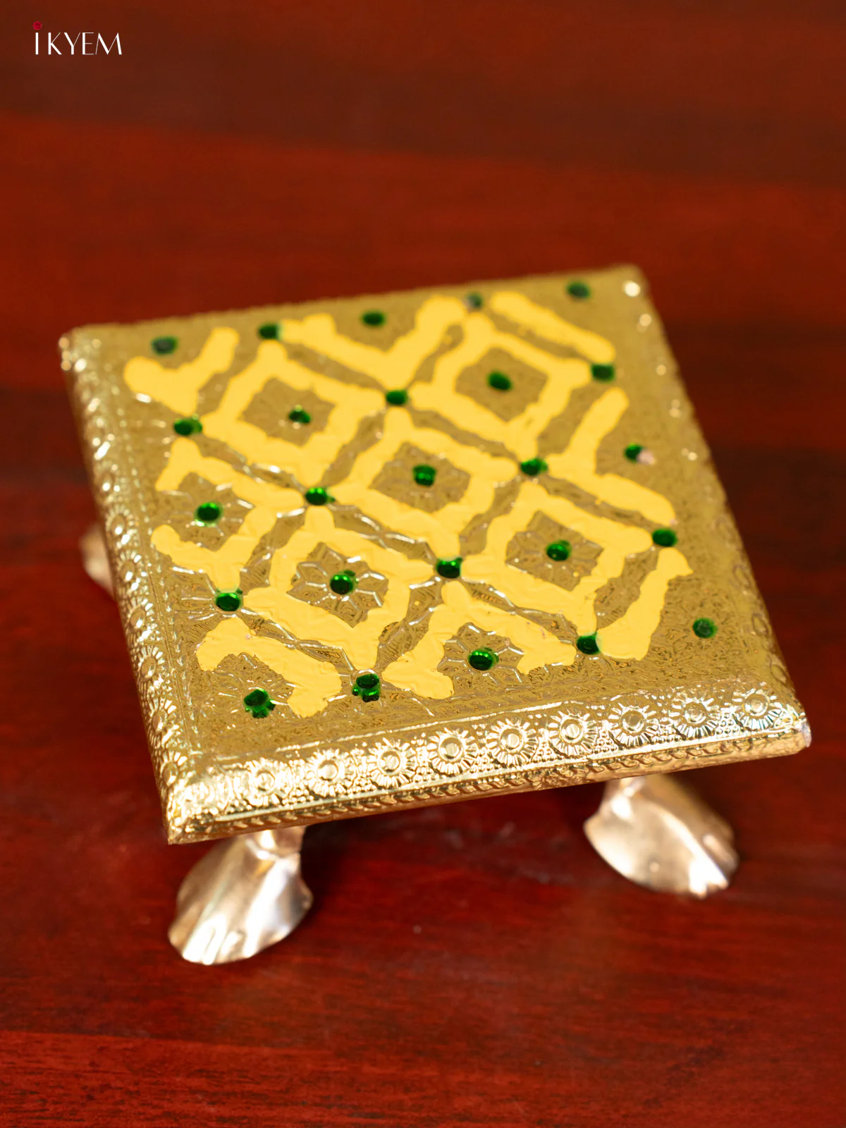 Yellow Wooden Bajot With Meenakari Design - KC11115 - Image 3