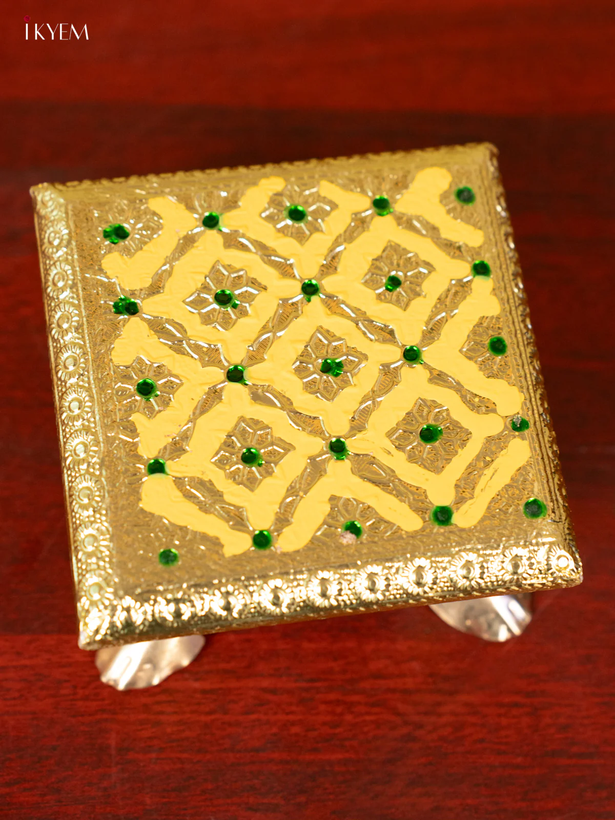 Yellow Wooden Bajot With Meenakari Design - KC11115 - Image 4